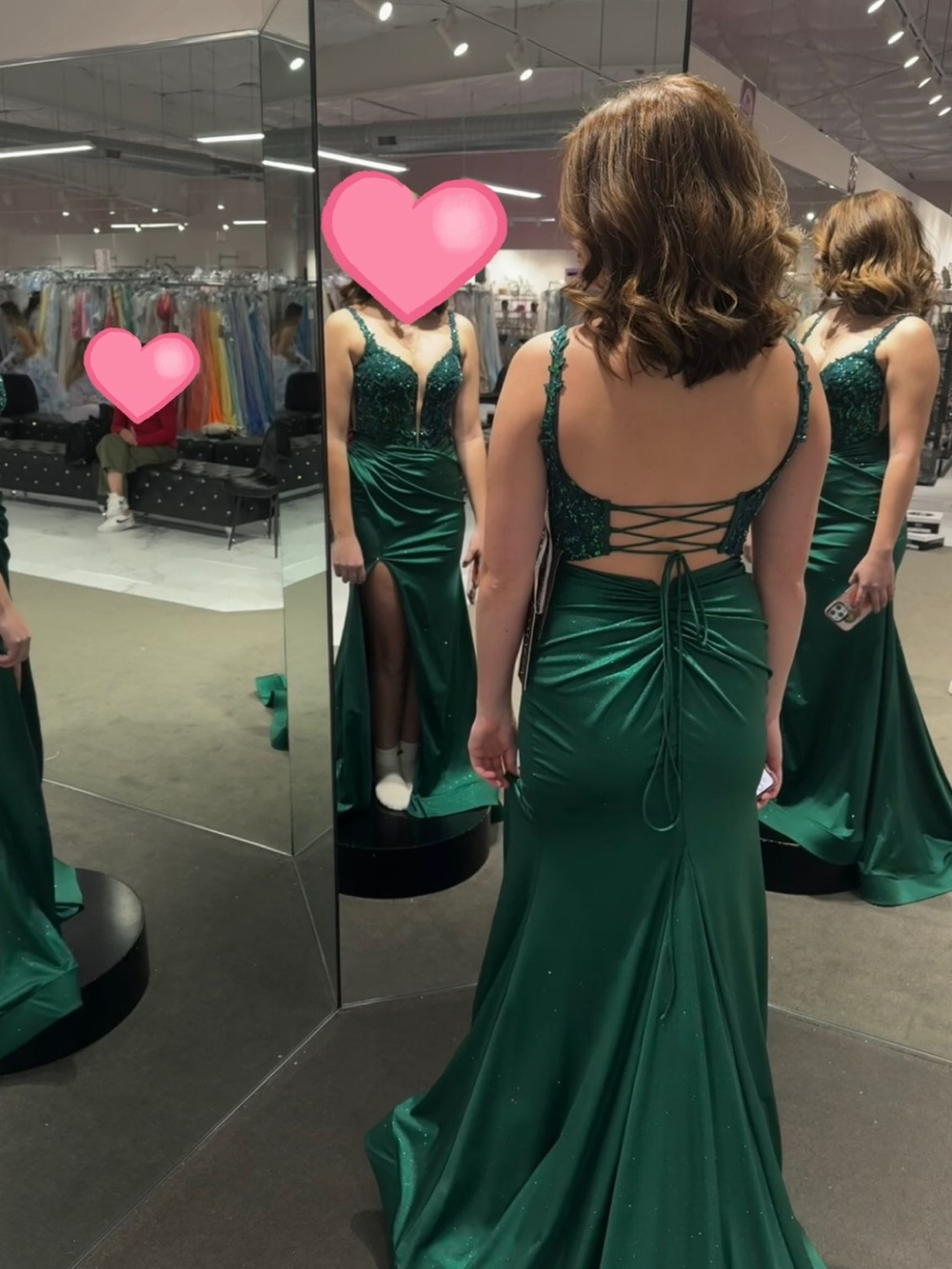 Deep Green Lace-Up Back Prom Gown with Beaded Bodice